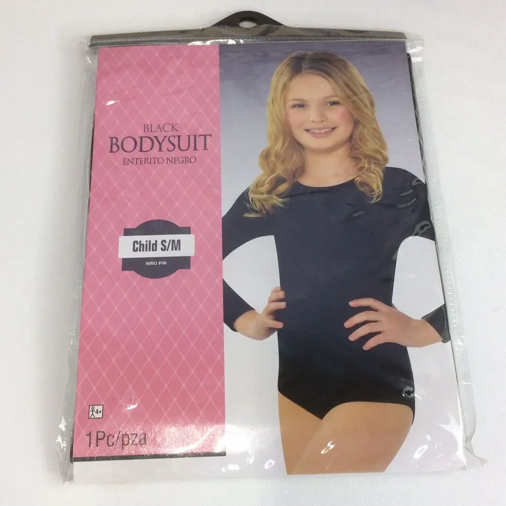 Costumes USA Leotard Bodysuit Girls Sz S/M Black Long Sleeve Dance Gymnastics